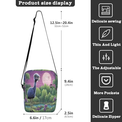 messenger bags mens crossbody Women's Purse Adjustable Strap for outdoor sports outdoor sports- Style Ostrich Illustration Purple3