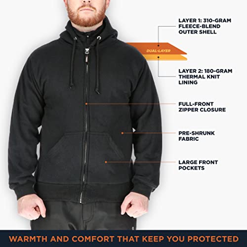 Refrigiwear Thermal Knit Lined Hoodie, Hooded Zip-Up Fleece Sweatshirt, (Black), (Large) #TOP2