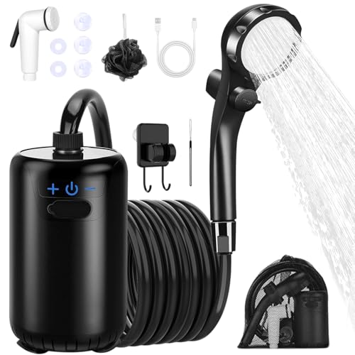AGARELE Portable Shower, Camping Shower Pump with Rechargeable 8000mAh Battery and Sinking bottom Design, IPX7 Waterproof Outdoor Shower with Intelligent LED Display for Camping, Hiking, Traveling