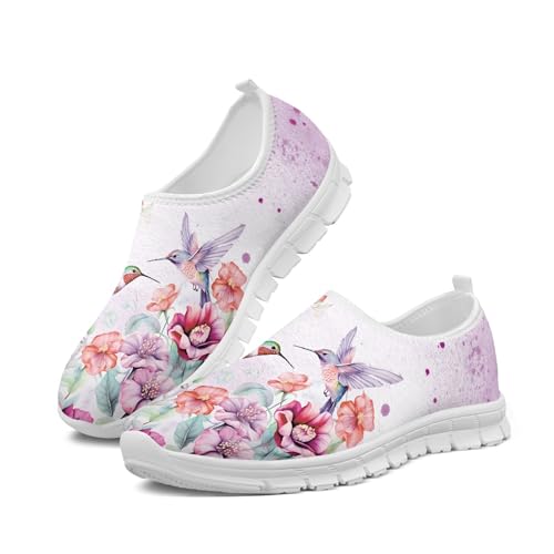 Image of Hummingbird Floral Print Lightweight Walking Shoes for Women Mesh Casual Sneakers Size 5-10.5
