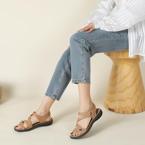 Goldnut Comfortable Strappy Beige Sandals For Women Dressy Arch Support 7 - image 2