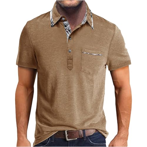 Polo pour Homme D'été Décontracté Haut de Sport Mode Coupe Classique Couleur de Contraste Polo Shirts à Manches Courtes Slim Fit T-Shirt Tops Beige 3XL