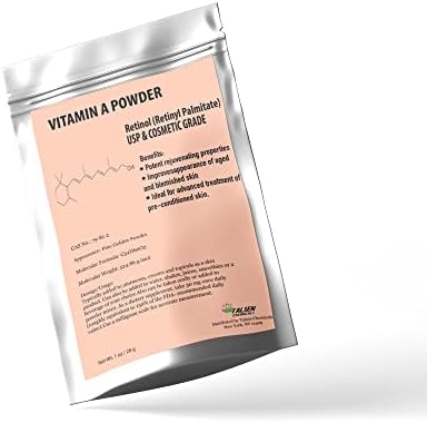 Talsen Chemicals Vitamin A Powder Retinyl Palmitate, Pure Retinol Powdered Vitamin Water Soluble Vitamin A USP & Cosmetic Grade (4 oz. / 113 Grams)