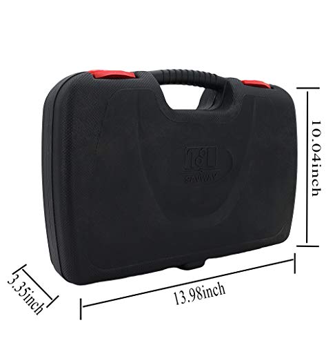 Tool Set Toolbox with Tools for Women Included Cordless Screwdriver-SAVWAY P7994 Hand Tool Storage Case Homeowner's Tool Kit with Drill Red and Black