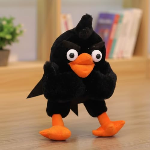 Image of Tickles Standing Angry Bird Cartoon Character Soft Stuffed Plush Toy for Kids Birthday Gifts (Color: Black Size: 30 cm)