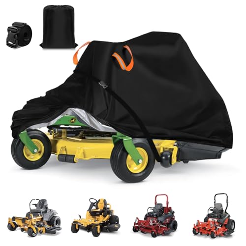 Zero Turn Mower Cover,Riding Lawn Mower Cover Waterproof Heavy Duty Anti-UV Tearproof 600D Polyester Fabric,Fits up to 62' Decks 0-Turn Lawnmower Covers,with Windproof Buckles,Black-83'Lx62'Wx50'H