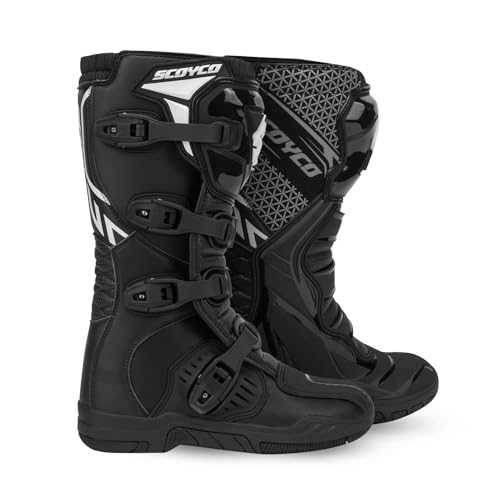 Scoyco Dirt Bike Boots for Men, Enduro Motocross Boots with Shin Guard & Ankle TPU Protection Full Leather Off-road Riding Boots
