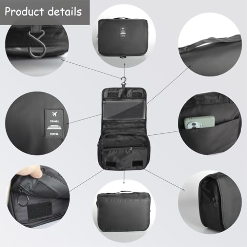 Image of Foldable Hanging Travel Toiletry Bag,Waterproof Portable Travel Bags, Multifunction Travel Makeup Cosmetic Bag Organizer with Hanging Hook (Grey), Grey, Common