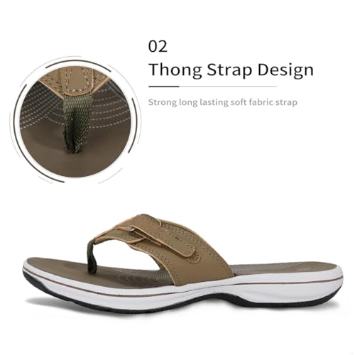 DOGDAN Women's Flip Flops Thong Sandals, All-Khaki, Size 5 Medium — view 5