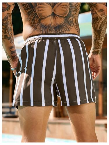 SweatyRocks Men's Striped Swim Trunks Drawstring High Waisted Quick Dry Swim Shorts with Mesh Lining and Pocket2