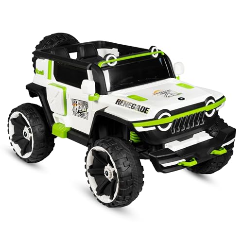 Image of Norman Jr Battery Operated 4x4 ATV Runs on Garden & Sand Surface |Jeep Toy with Remote+Steering+RGB Light+Mp3 USB Music | Rechargeable Car for Kids to Drive 3to12 Years | XXXLarge Bumper- Green&White