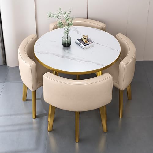 Juego de mesa de comedor redonda y sillas para cocina y comedor, juego de muebles de 5 piezas con mesa redonda de conferencias y barra de desayuno, incluye 1 mesa y 4 sillas, 80 x 74,9 cm. Dimensiones