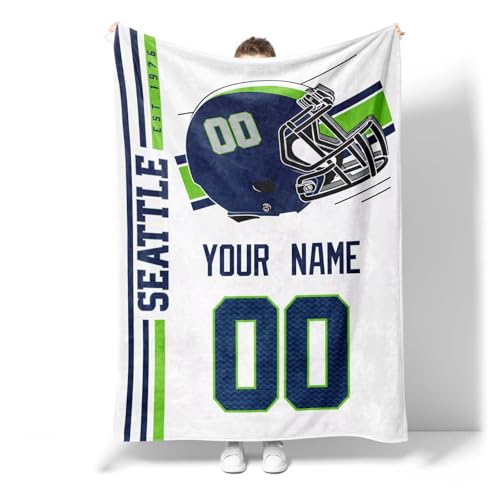Image of Seattle Throw Blanket Custom Name and Number Personalized Gifts for Men and Women