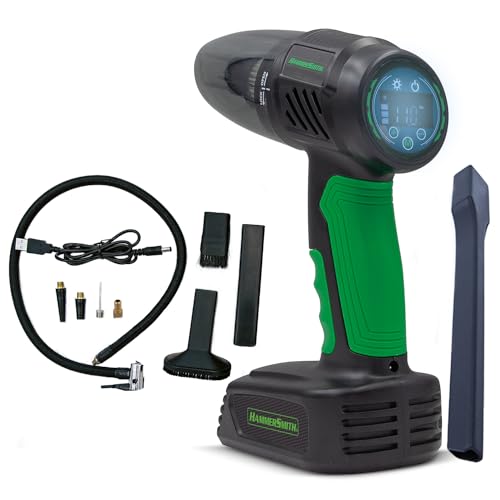 Hammersmith AirStorm - kabelloser Handstaubsauger & Luftkompressor - Auto Staubsauger mit Hepa Filter LED-Licht & Notfallfunktion - elektrische Luftpumpe zum Aufpumpen von Autoreifen & Fahrradreifen