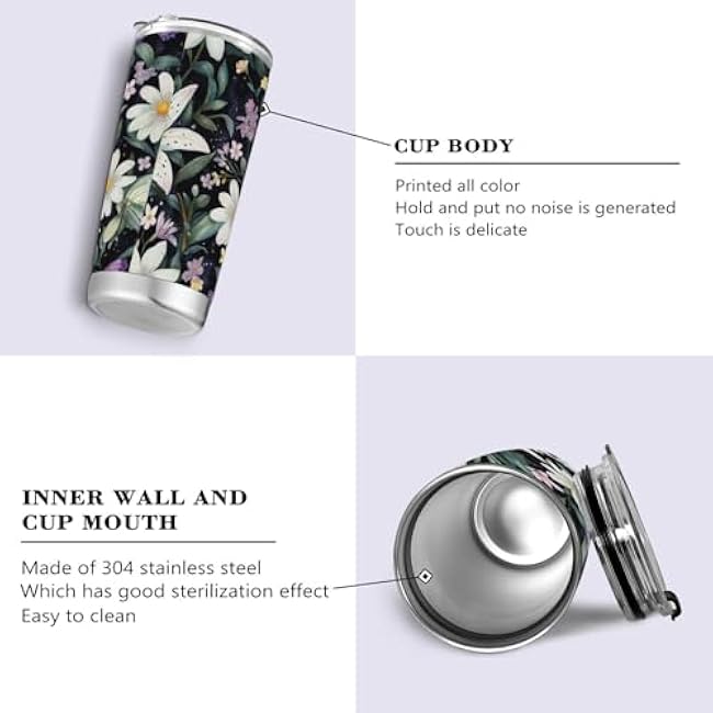 12 Oz Stainless Steel Vacuum Insulated Tumbler Beautiful Flowers Butterfly Coffee Cup with Lids and Straw Double Wall Water Travel Mug for Hot and Cold Drinks for Home Office