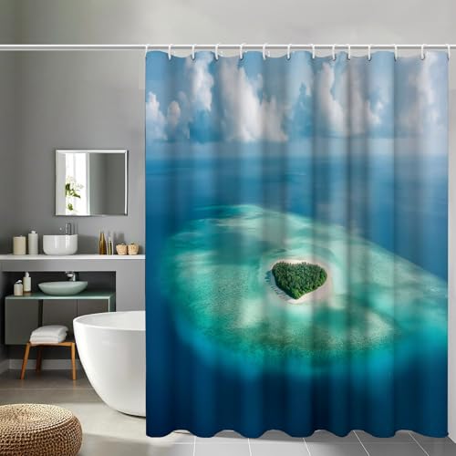 Rideau de douche 180x180 cm tropical turquoise en polyester imperméable - 2