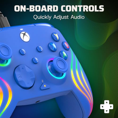 Image of PDP Gaming Afterglow Wave Enhanced Wired Controller for Xbox Series X|S, Xbox One and Windows 10 /11 PC, Advanced Programmable Gamepad, Customizable Lighting, Licensed by Microsoft, Companion App: Blue