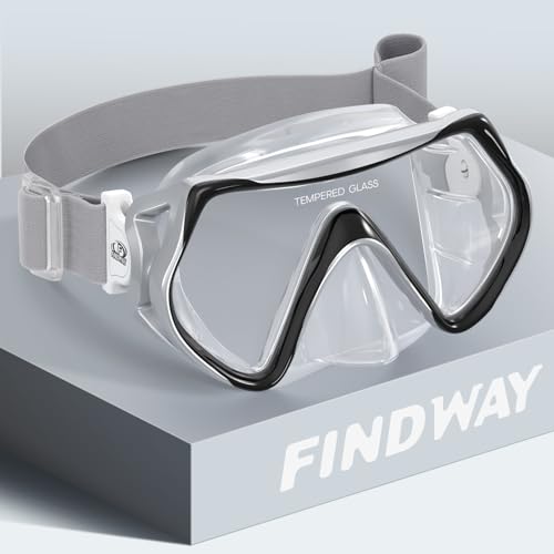 Findway Taucherbrille Erwachsene mit Stoffband, Schnorchelmaske für Herren Damen mit Nasenabdeckung Schwimmbrille Anti-Fog, Tauchmaske mit 180°Panorama HD Tempered Glas Anti Nebel Anti-Leck