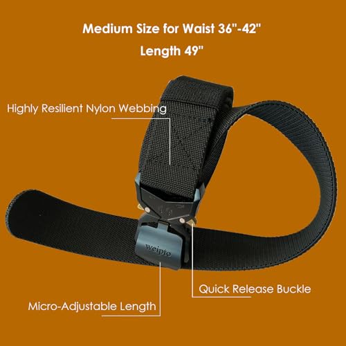 Tactical Belt, 1.5" Nylon Web Work Belt with Quick Release Buckle for Military, Work, Hiking, Medium Size for Waist 36"-42" (Length 49")2