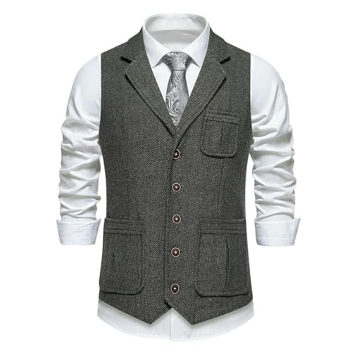 Chaleco de tweed vintage gris oscuro con solapa y acabados premium talla XS