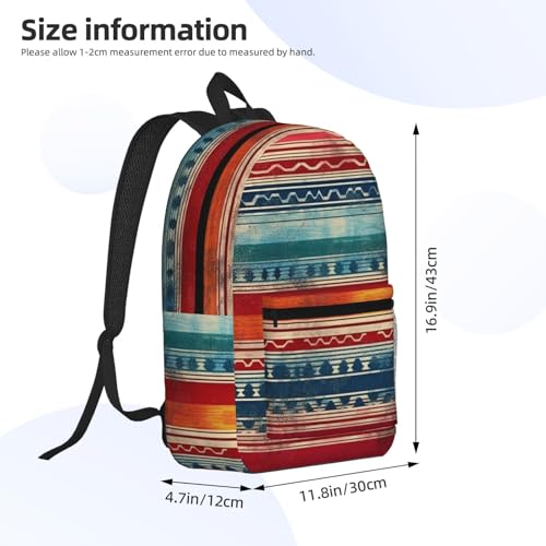 Watercolor Mexican Serape Fashionable Daypack 17 Inches Zippers Backpack Double Shoulder Bag for Women Men2