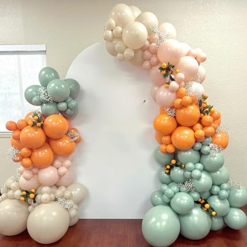 Image of Green and Orange Balloons 50PCS 12 Inch Sage Green Yellow Balloons | Fall Color Balloons with Confetti Latex Balloon for Cutie Baby Shower Fall Party Birthday Party Decorations
