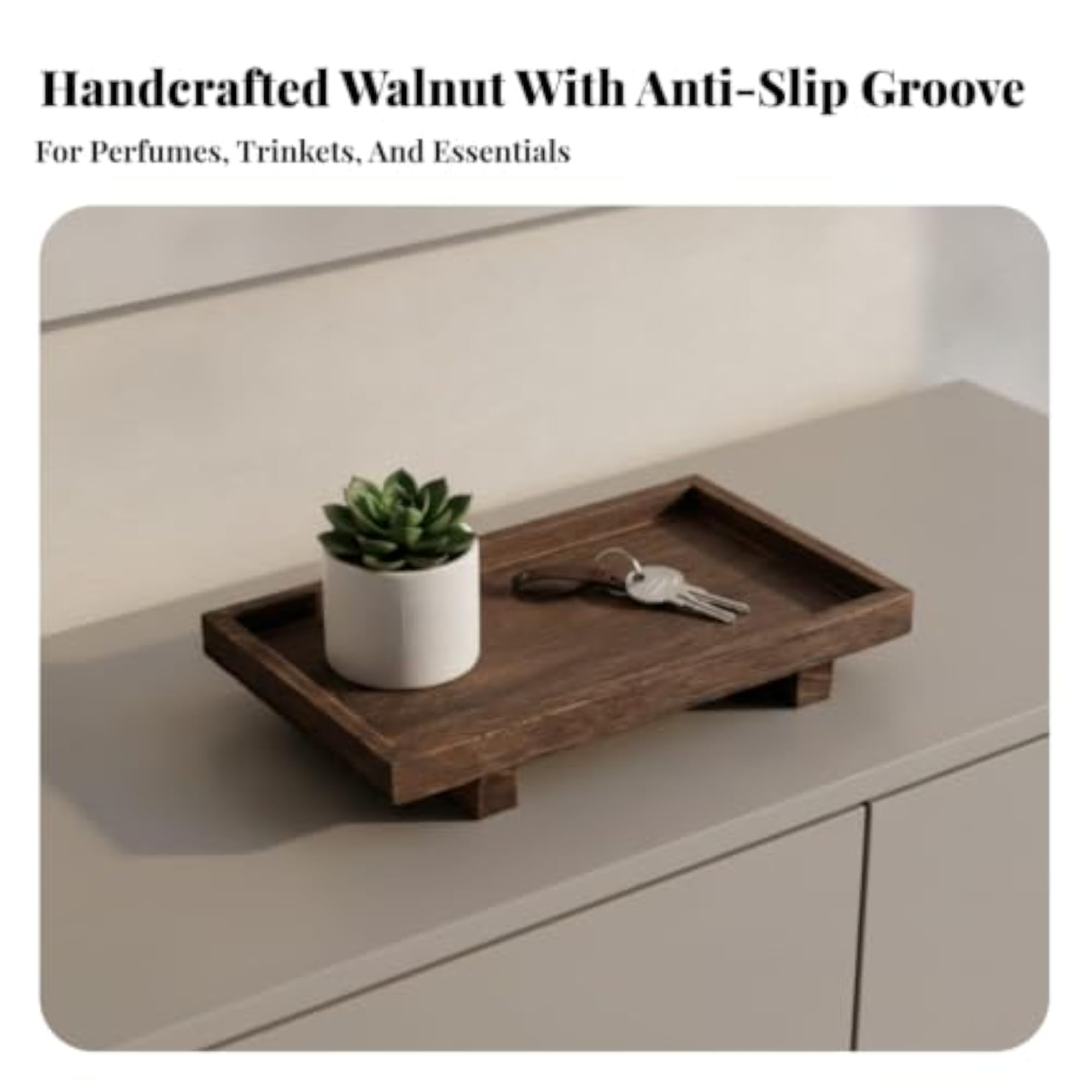 Sturdy Solid Wood Vanity Organizer Tray, Rustic Design