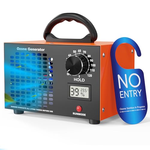Ozongenerator 120000mg/h Ozongerät - 2-In-1 Ozon Luftreiniger,120-Minuten-Timer,Mit Temperatur- und Feuchtigkeitsanzeige,Ozonisator Industrieller O3 für Auto Wohnung Hotels Küche und Haustiergerüche