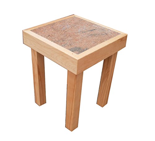 Mesa auxiliar Núcleo haya maciza con tablero de granito. Tamaño: 35 x 35 x 50 cm de alto.