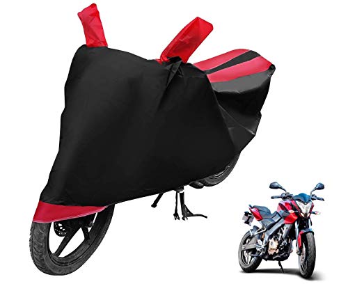 Image of Auto Hub Bike Cover Compatible with Bajaj Pulsar 200 NS with Mirror Pocket, Dustproof, Heat Resistant, Triple Stitched, Pulsar 200 NS Bike Cover- Black, Red