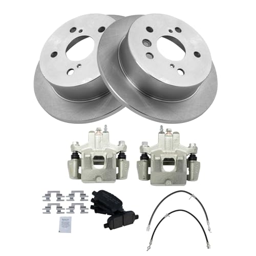 Image of TRQ Rear Brake Pad and Rotor Set Ceramic Rotors Calipers Compatible with 2006-2007 Toyota Avalon 2006-2008 Solara