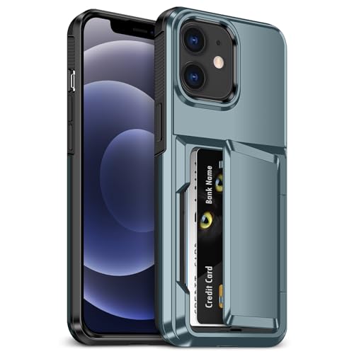 Vofolen for iPhone 12 Case with Card Holder Heavy Duty Military Grade Shockproof Protective Phone Cover Rugged Hard Back Hidden Flip Wallet Cases for iPhone 12/12 Pro Phone Case -Navy