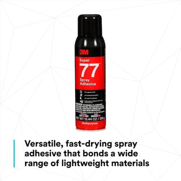Image of 3M Super 77 Multipurpose Spray Adhesive Glue, Clear, 13.44 oz Net Wt Can | Permanent Bond, General Purpose Bonding, NOT FOR SALE IN CA AND OTHER STATES