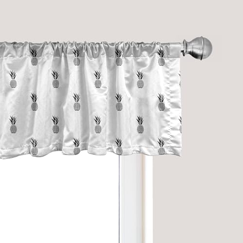 Ambesonne Black and White Window Valance, Monochrome Pineapple Design Hawaiian Tropical Fruit Ananas Pattern, Curtain Valance for Kitchen Bedroom Decor with Rod Pocket, 54" X 18", White and Black