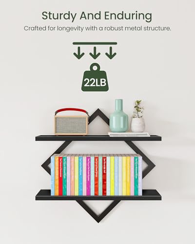 Image of CHOEZON Floating Shelves, Set of 2 Wall Shelves, 2-Tier Hanging Shelves, Wall Shelf Set of 2, Wall Mounted Shelves, for Living Room, Bedroom, Kitchen, Office, Study, Black TBJ01P2BB