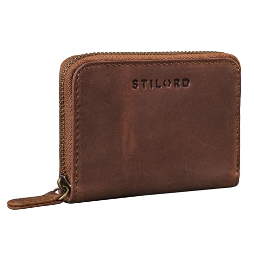 STILORD Dirk Echt-Leder Kartenetui Klein mit Münzfach Portemonnaie Card Wallet Brieftasche RFID Schutz Vintage Mini Geldbörse Retro Geldbeutel Damen und Herren Farbe:mittel - braun