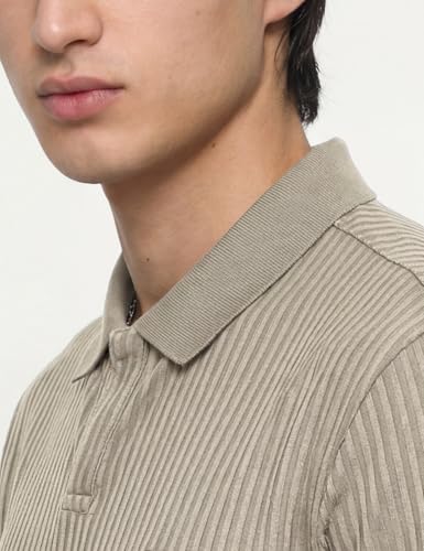 Image of DAMENSCH Men Striped Texture, Cotton-Rich Comfort, Easy Regular fit, Solid Colours Striped Polos
