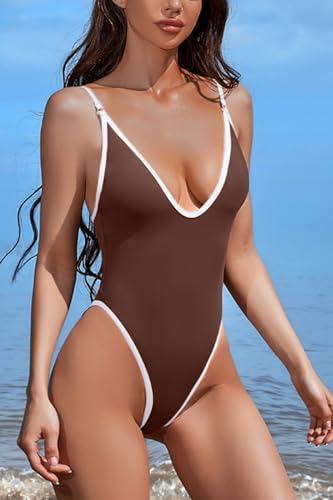 Image of ESONLAR Women's Sexy Plunging V Neck Bathing Suit Open Back One Piece Swimsuits