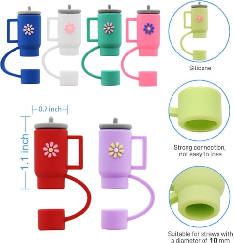 Image of House of Quirk 3PCS Silicone Straw Covers Cap with Tumbler 10mm Cute Tumbler Straw Toppers for Tumblers, Dust-Proof Drinking Straw Caps for Reusable Straws Tips Lids (Black /Grey /Blue)
