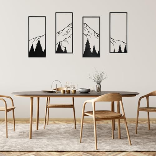SEISSO 4 Pcs Metal Mountain Wall Art Black Mountain and Forest Wall Decor Line Drawing Metal Wall Sculptures Minimalist Rustic Nature Wall Art Decor for Living Room Office Bedroom Home 17 x 7.5 In — view 6