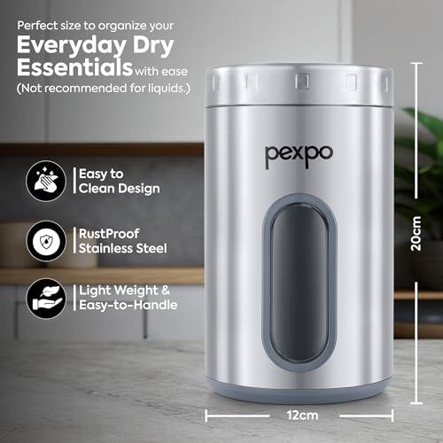 Image of Go24 pexpo Freshmate Stainless Steel Container 2000ml (Set of 4) | Transparent Kitchen Storage Container | Airtight | Multipurpose | Jar for Dry Fruits, Dal, Snacks, Tea, Coffee, Sugar - Matte Finish