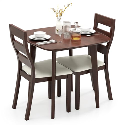 Comparison: Best Dining Sets For Small Spaces 6 Giantex 3-Piece Dining Table Set for 2, Wooden Square Kitchen Table and 2 Chairs with Padded Seat, Ladder Back, Space-Saving Dinette Set for Small Spaces, Living Room, Dining Room