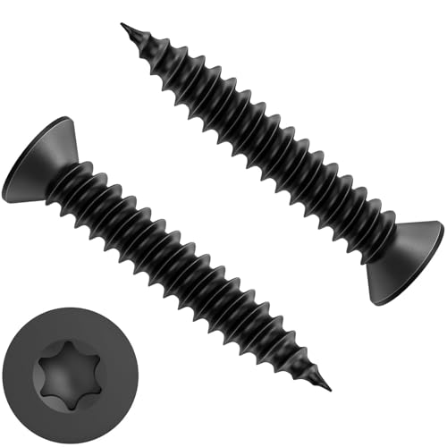 KGGZKG 60 Pièce M4 x 30 mm Vis a Bois Torx Noire Vis Bois Inox Torx V2A Avec Tête Fraisée Tete Plate Penture Filetage Complet Autoperforante pour Panneaux...