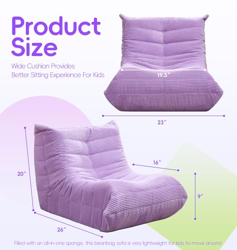 Image of Hobestluk Small Bean Bag Chair Faux Fur Fabric BeanBag Couch for Playroom | Purple Corduroy,Ergonomic Design,Memory Foam,Strong Supportive,No Assembly Required,Decorative Style for Living Room Bedroom