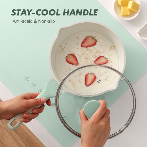 Image of SENSARTE Ceramic Nonstick Saucepan with Double Pouring Spout 3.0 Quarts, Cooking Pot with Stay Cool Handle, Induction Compatible, Ceramic Coating, Free of Intentionally Added PFOA /PFAS, Green