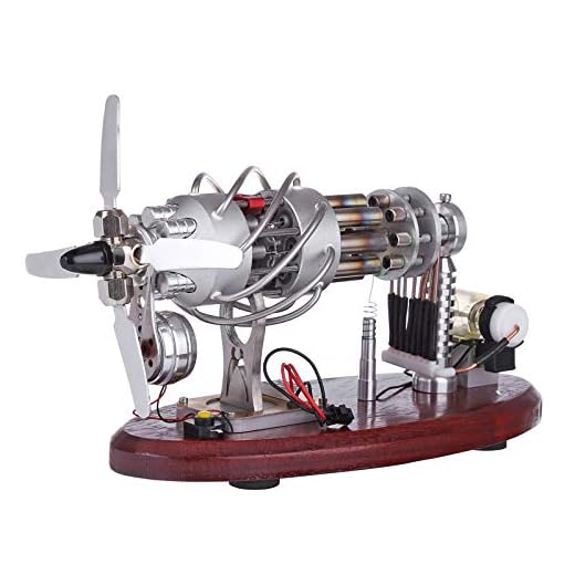 PeleusTech 16 Cylinder Stirling Engine Model Upgraded Version Stirling Engine Generator Model with Voltage Digital Display Meter and LED for Teaching, Gift