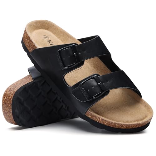 Image of KIDMI Unisex Summer Sandals Arch Support Cork Footbed Slide Sandals with Double Adjustable Buckle for Women Men