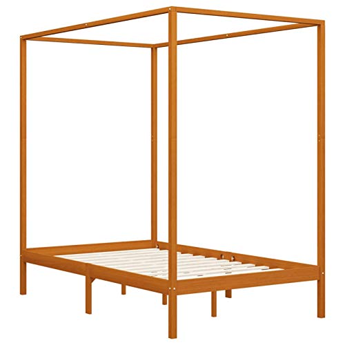 Susany Cama con Dosel Moderna Cama Matrimonio Marco de Cama para Dormitorio Casa de Madera Maciza de Pino Marrón Miel 140 x...