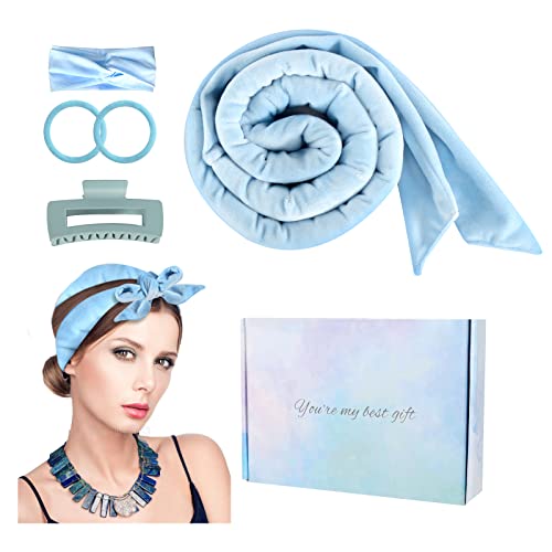 Rizadores de pelo sin calor, rizos sin calor, cinta de terciopelo durante la noche con cinta para la cabeza, cinta antideslizante sin calor, rizos con horquilla Cover