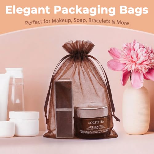 Image of Crweety 50PCS Organza Bags 3x4 Brown Small Gift Bags Mesh Drawstring